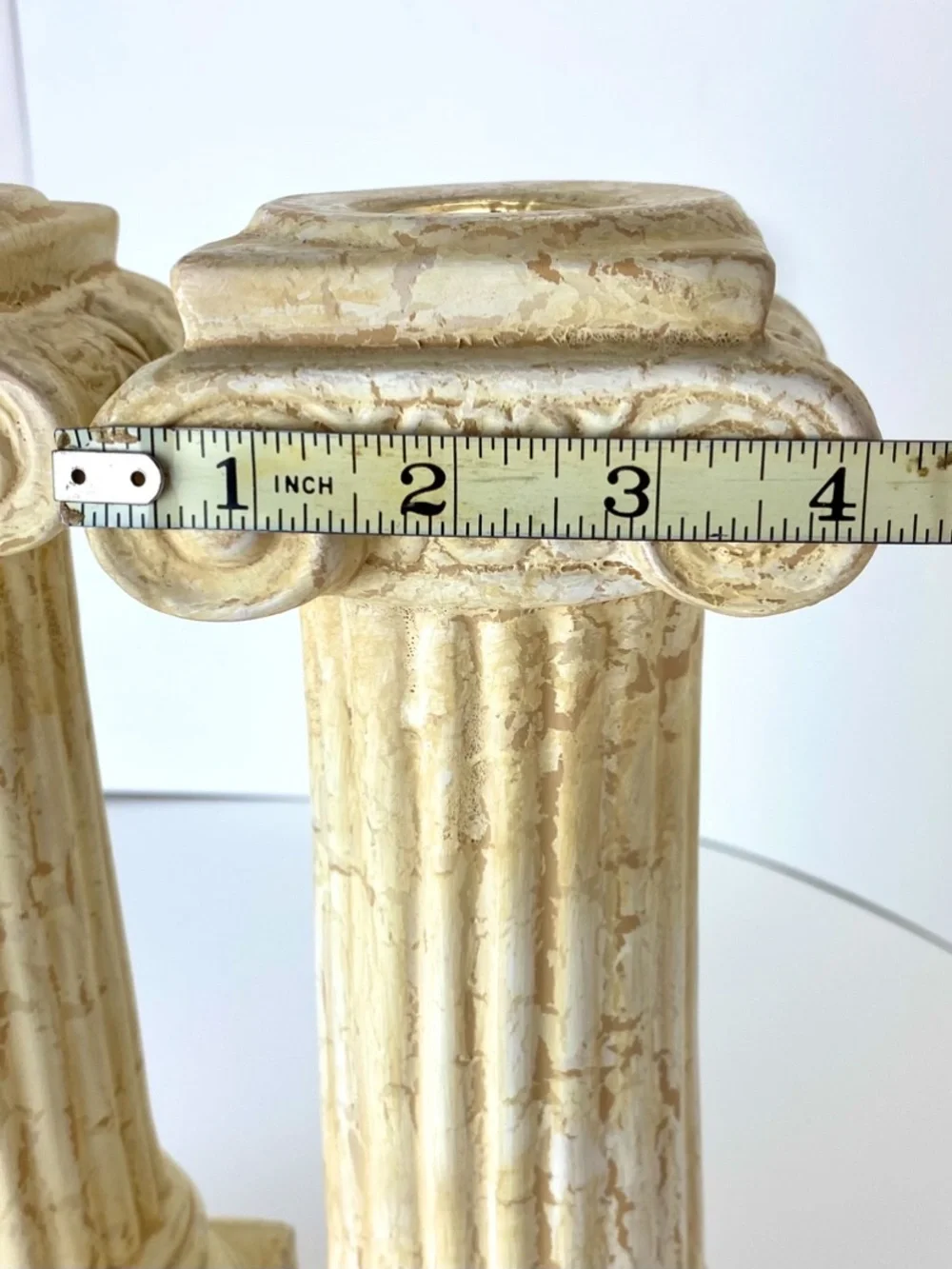 Set of 2 Vintage Greek Column Candlesticks in Aged Neutral Finish - Picture 8 of 10